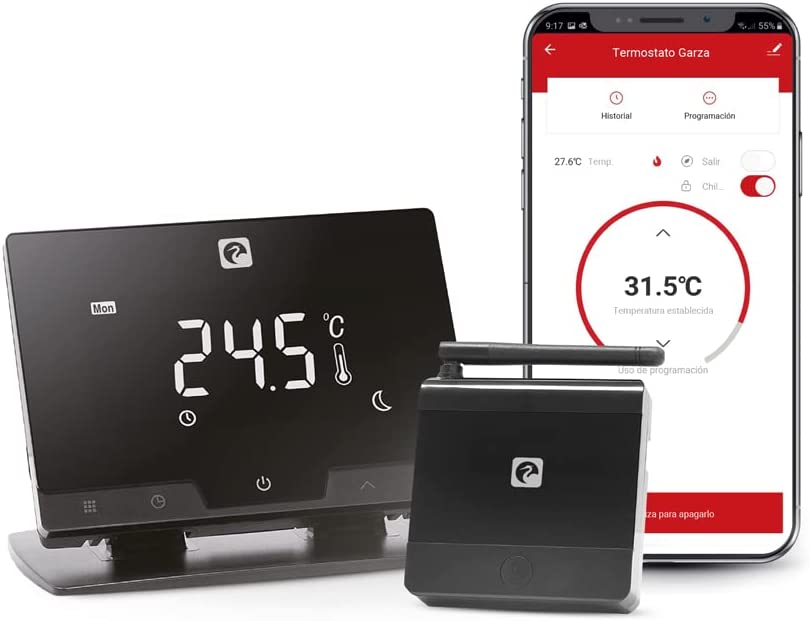 Garza Smart Wi-Fi Smart Thermostat for Kettle and Heating, Programmable, Touch Screen, 2.4GHz Wi-Fi, Remote Control via APP and Alexa/Google Voice, Black, One Size [Clase de eficiencia energética A+]