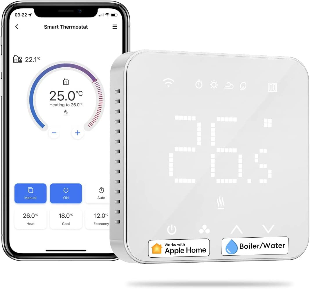 Meross WiFi Smart Thermostat for Kettles, Wall Heating Thermostat for Gas/Water Boilers, Compatible with Apple HomeKit, Alexa, Google Assistant, LED Digital Touch Screen